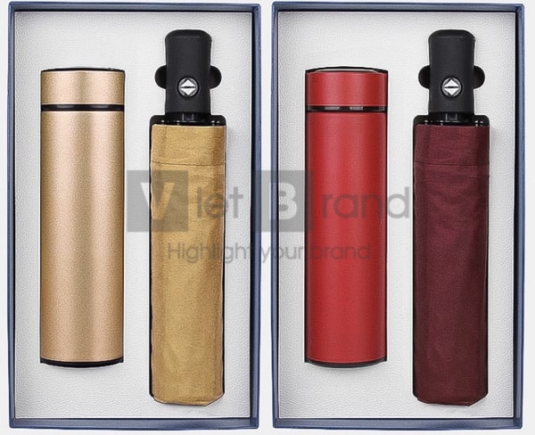 Gift set Bình giữ nhiệt hiển thị nhiệt độ và Ô gấp 3 tự động