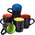 Cốc sứ men đen, thiết kế lòng 6 màu cơ bản 300 - 500ml