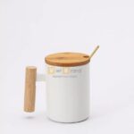 Cốc sứ pha cafe nắp tre có tay cầm gỗ 380ml