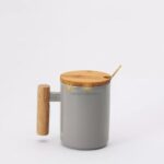 Cốc sứ pha cafe nắp tre có tay cầm gỗ 380ml