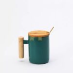 Cốc sứ pha cafe nắp tre có tay cầm gỗ 380ml