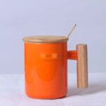 Cốc sứ pha cafe nắp tre có tay cầm gỗ 380ml
