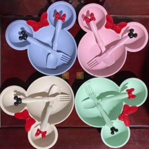 Set bát thìa nhựa lúa mạch hình Mickey