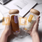 Bình nước thủy tinh BPA FREE nắp tre cách nhiệt 280ML