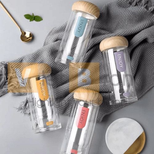 Bình nước thủy tinh BPA FREE nắp tre cách nhiệt 280ML