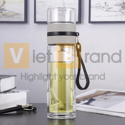 Bình thủy tinh 2 lớp dung tích 500ML kèm lưới lọc trà