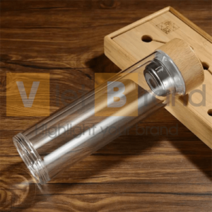 Bình nước thủy tinh đôi tường có nắp tre với bộ lọc 450ML
