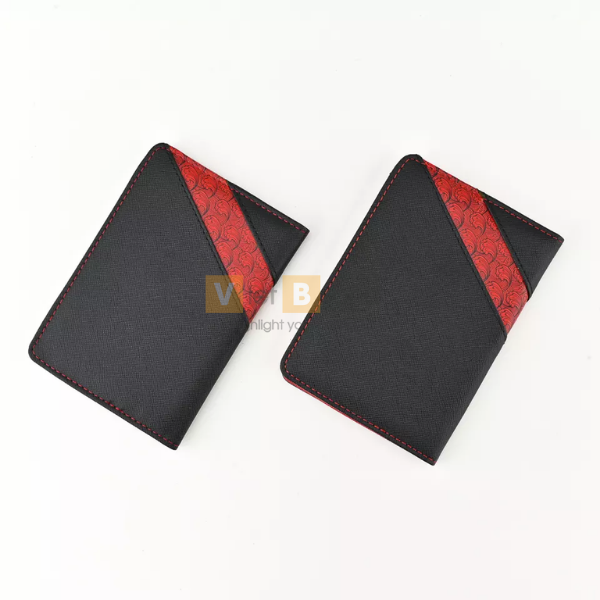 Bao bọc passport da Pu màu đen phối đỏ