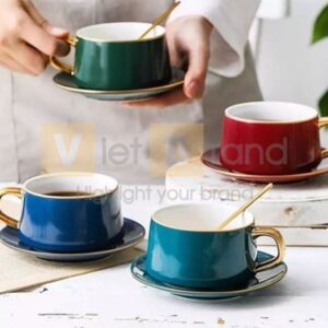 Bộ 2 tách cà phê phong cách Thổ Nhĩ Kỳ có tay cầm bằng vàng