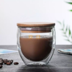 Cốc thủy tinh 2 lớp chịu nhiệt nắp gỗ