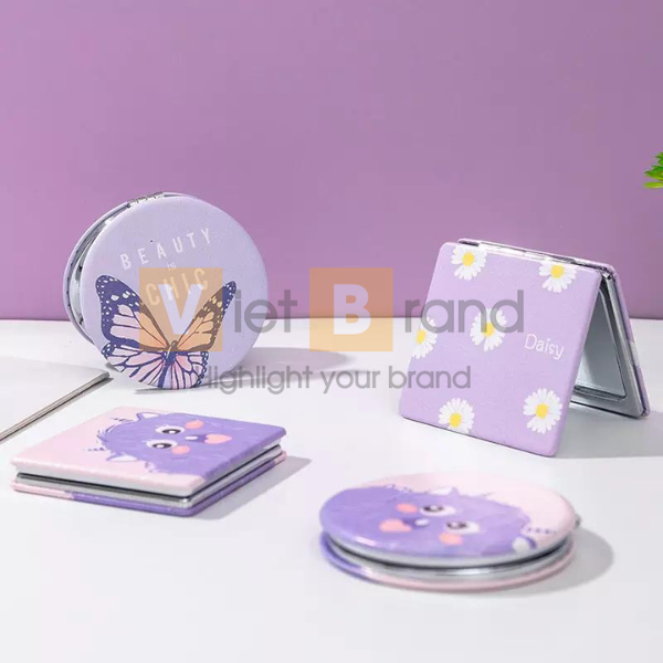 Gương cầm tay gấp gọn gương trang điểm mini Logo tùy chỉnh