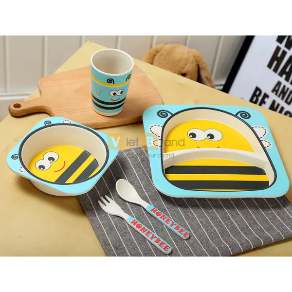 Set khay ăn 5 món bamboo hình động vật