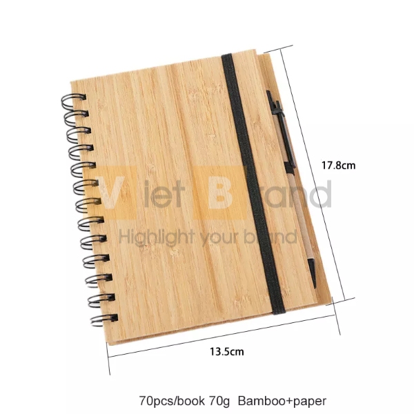 Sổ tay bìa gỗ tre kèm bút